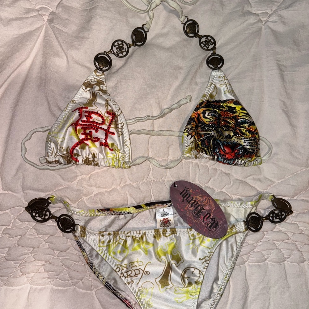 Ed Hardy Artistic White and Red Bikini